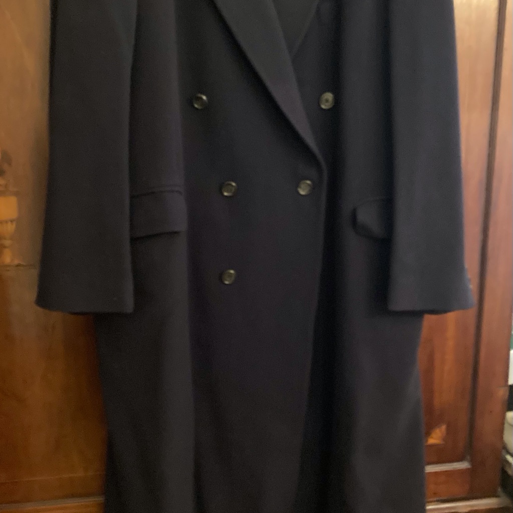 Vintage Wool Club Room Trench Coat Six Button Double Breasted, Multiple Pockets